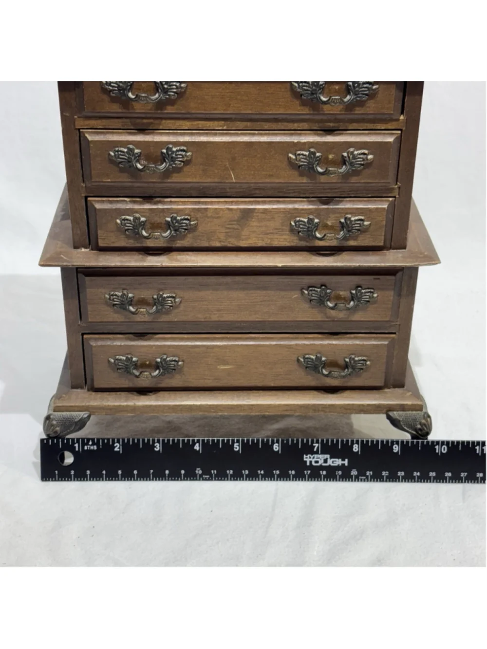 Vintage Wood 5 Drawer Jewelry Music Box Mini Dresser Queen Anne Claw Feet NO KEY
